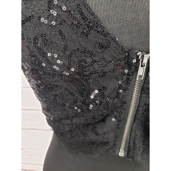 City Triangles Black‎ Sequin Lace Sleeveless Flared Top  Size 5 - Picture 7 of 10